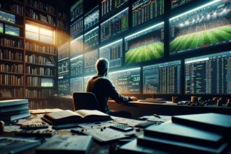 Muškarac sjedi ispred mnoštva ekrana (tajne profesionalnih kladioničara)